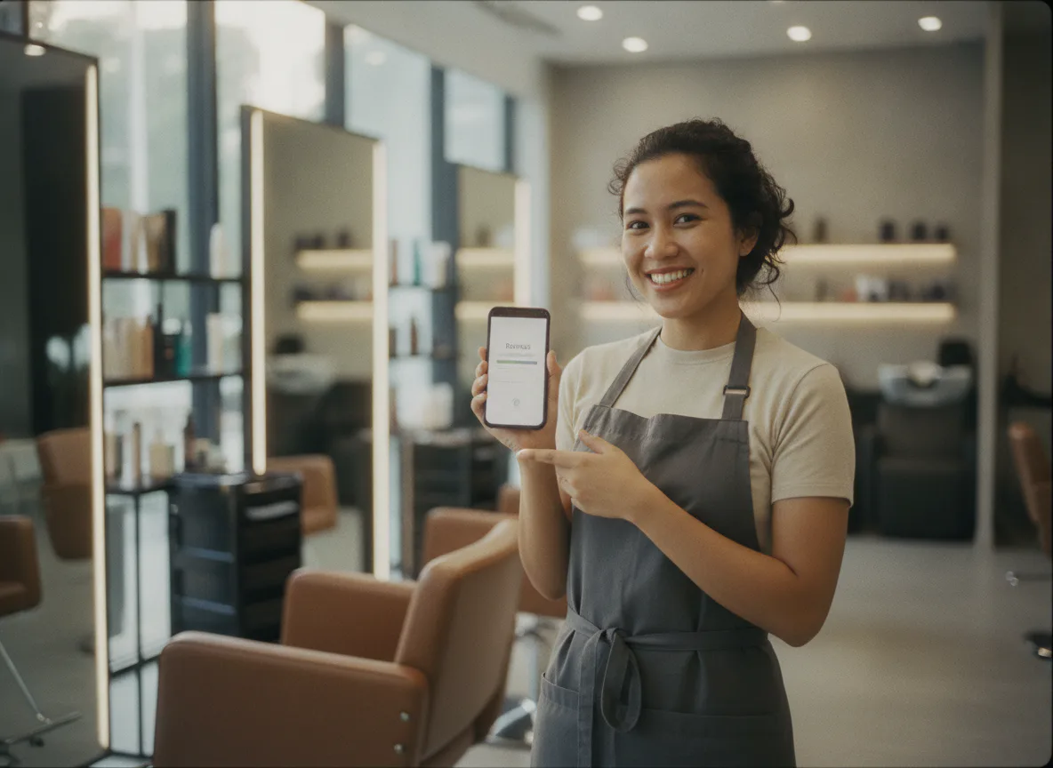 A staff member checking their own commission progress on a tablet