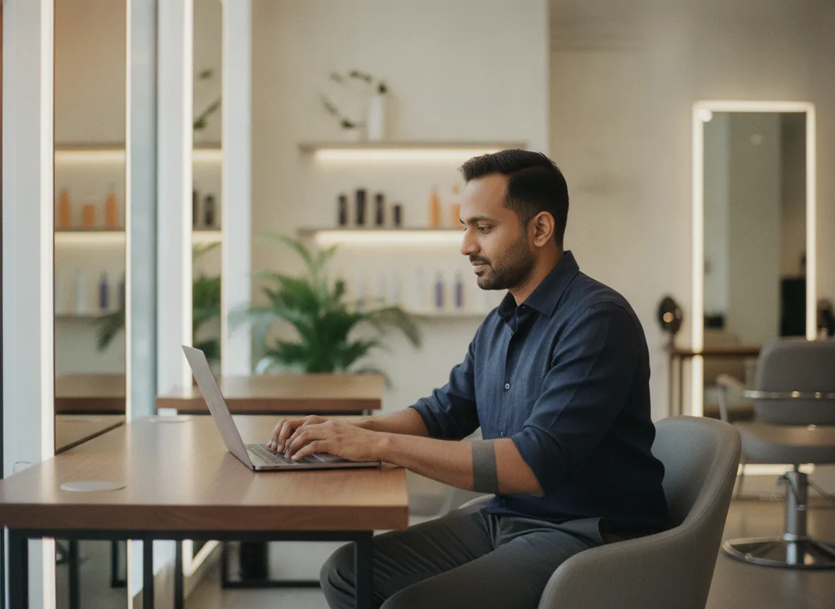 A multi-store salon manager reviewing schedules across locations